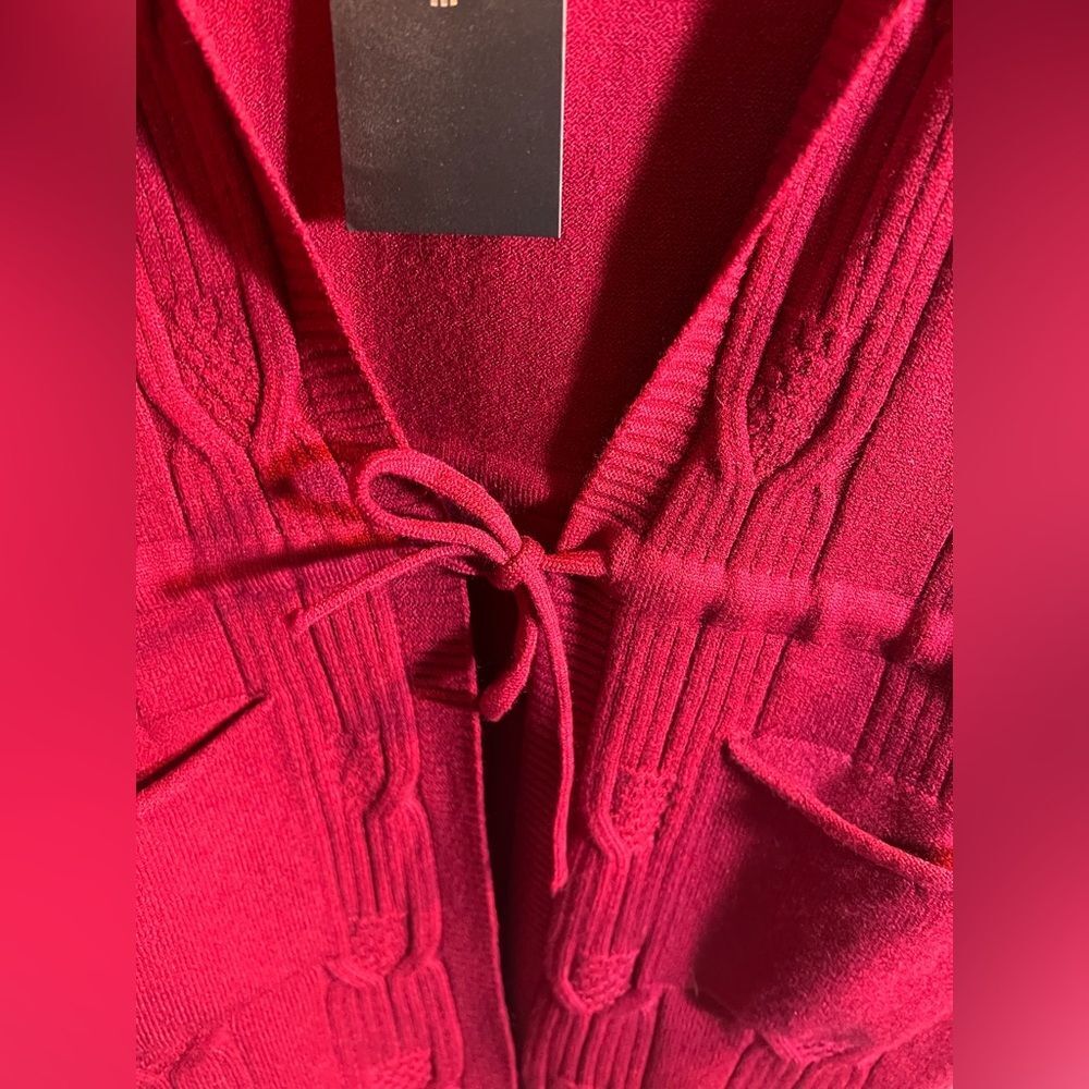 Cashmere Cardigan NWT Deep Wine Merlot hoodie pockets cable knit L XL normcore - Picture 7 of 10